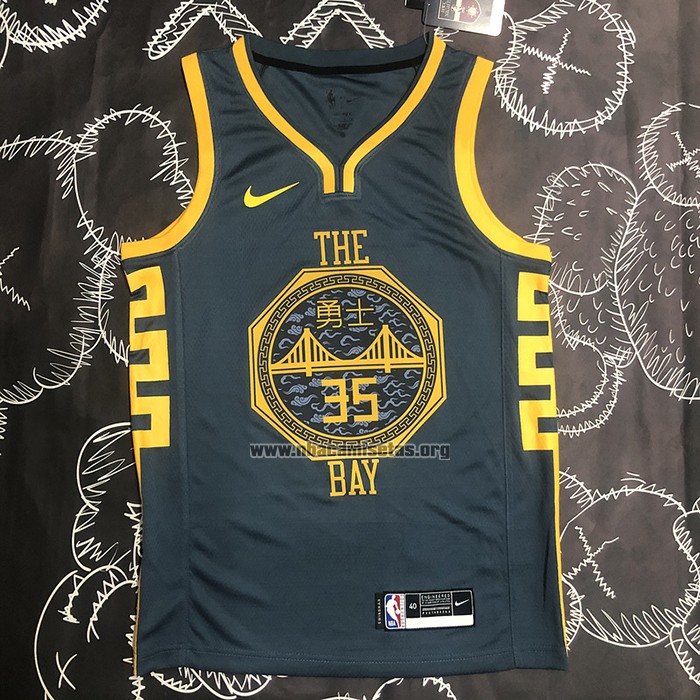 Camiseta Golden State Warriors Kevin Durant NO 35 Ciudad 2018-19 Azul